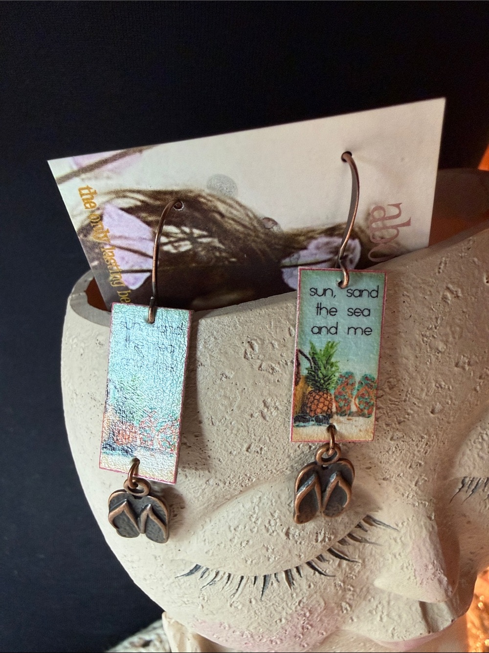 Beach Theme Rectangular Dangle artboard earrings with Flip-Flop Charms -
